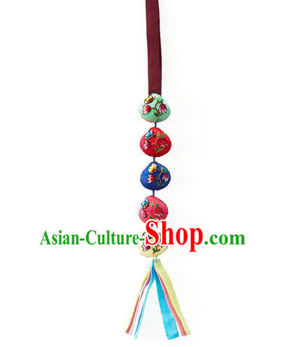 Asian Korean Hanbok Embroidered Birds Waist Decorations, Korean National Belts Accessories Wedding Bride Waist Pendant for Women