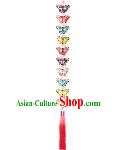 Korean National Belts Accessories Bride Wedding Embroidered Butterflies Waist Pendant, Asian Korean Hanbok Tassel Waist Decorations for Women