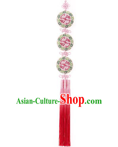Korean National Belts Accessories Bride Wedding Embroidered Flowers Waist Pendant, Asian Korean Hanbok Pink Tassel Waist Decorations for Women