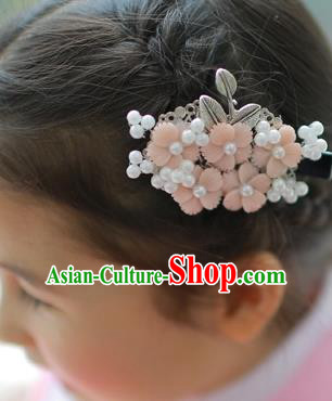 Korean National Hair Accessories Light Pink Flowers Hair Stick, Asian Korean Hanbok Fashion Headwear Hair Claw for Kids