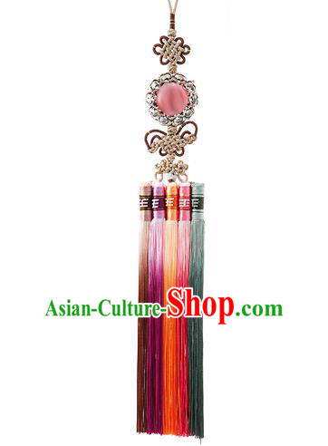 Korean National Belts Accessories Bride Wedding Hanbok Pink Bead Waist Pendant, Asian Korean Tassel Chinese Knot Waist Decorations for Women
