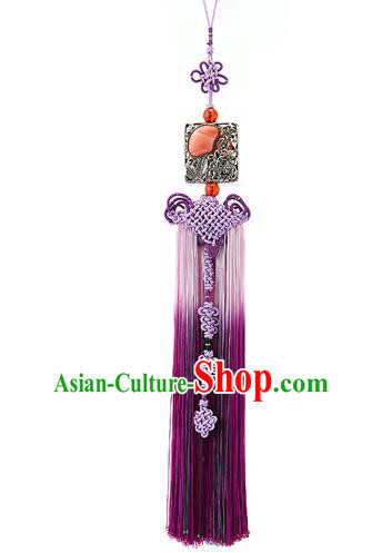 Korean National Belts Accessories Bride Wedding Hanbok Purple Waist Pendant, Asian Korean Tassel Chinese Knot Waist Decorations for Women