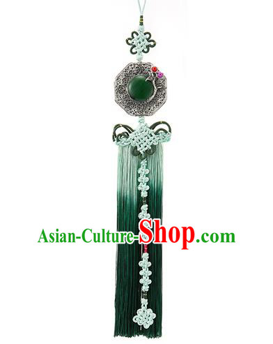 Korean National Accessories Bride Wedding Chinese Knot Jade Waist Pendant, Asian Korean Hanbok Green Tassel Waist Decorations for Women