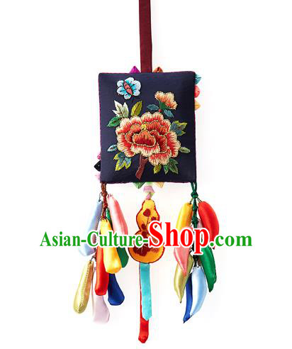 Asian Korean National Belts Accessories Bride Wedding Hanbok Embroidered Flowers Waist Pendant, Korean Navy Waist Decorations for Women