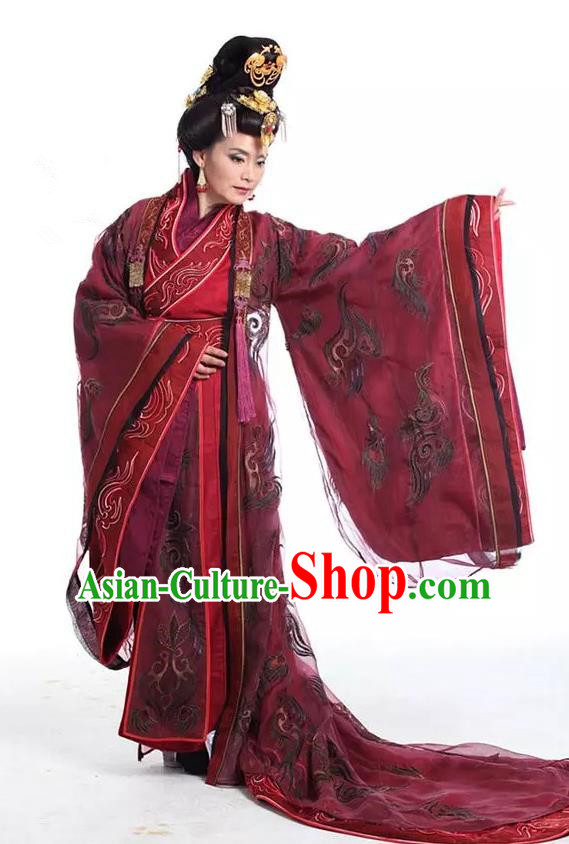 Traditional Chinese Southern and Northern Dynasties Palace Queen Dowager Embroidered Costume and Headpiece Complete Set