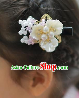 Korean National Hair Accessories Shell Flowers Hair Stick, Asian Korean Hanbok Fashion Headwear Hair Claw for Kids
