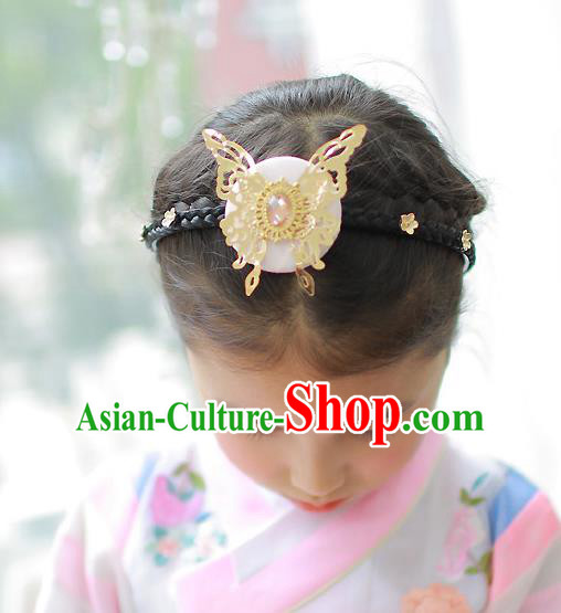 Korean National Hair Accessories Butterfly Pink Hair Clasp, Asian Korean Hanbok Fashion Headwear Headband for Kids