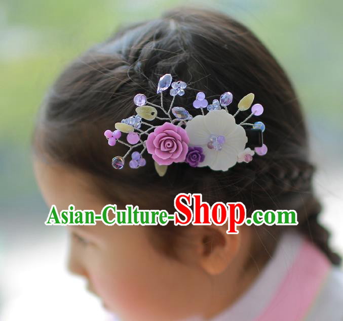 Korean National Hair Accessories Flowers Black Hair Stick, Asian Korean Hanbok Fashion Headwear Hair Claw for Kids