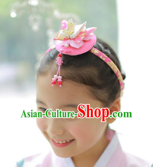 Traditional Korean Hair Accessories Pink Butterfly Hair Clasp, Asian Korean Hanbok Fashion Headwear Headband for Kids
