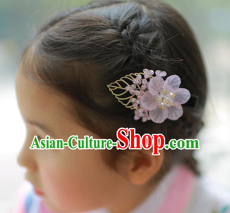 Traditional Korean Hair Accessories Pink Flowers Hair Claw, Asian Korean Hanbok Fashion Headwear for Kids