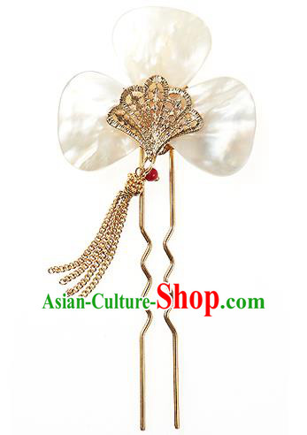Traditional Korean National Wedding Hair Accessories Bride Palace Shell Flower Tassel Hairpins, Korean Hanbok Fashion Hair Stick Headwear for Women