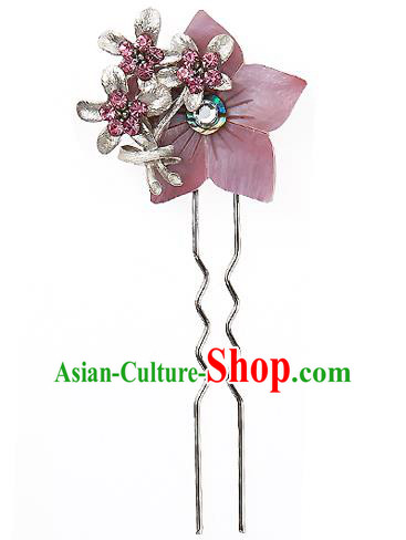 Traditional Korean National Wedding Hair Accessories Bride Palace Purple Flower Hairpins, Korean Hanbok Fashion Hair Stick Headwear for Women