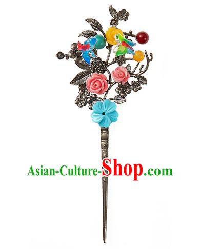 Traditional Korean National Hair Accessories Bride Wedding Flowers Hairpins, Asian Korean Hanbok Fashion Headwear Hair Stick for Women