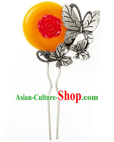 Traditional Korean National Hair Accessories Bride Wedding Orange Hairpins, Asian Korean Hanbok Fashion Headwear Hair Stick for Women