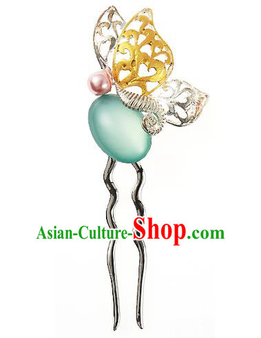 Traditional Korean National Hair Accessories Opal Butterfly Hairpins, Korean Palace Hanbok Fashion Headwear for Women