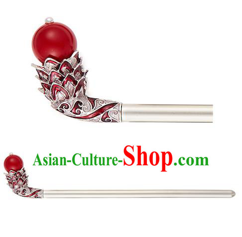 Traditional Korean National Hair Accessories Red Bead Hair Stick Hairpins, Korean Palace Hanbok Fashion Headwear for Women