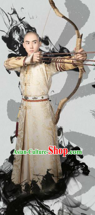 Traditional Chinese Qing Dynasty Infante Costume, Chinese Ancient Manchu Prince Mandarin Embroidered Hunting Clothing for Men