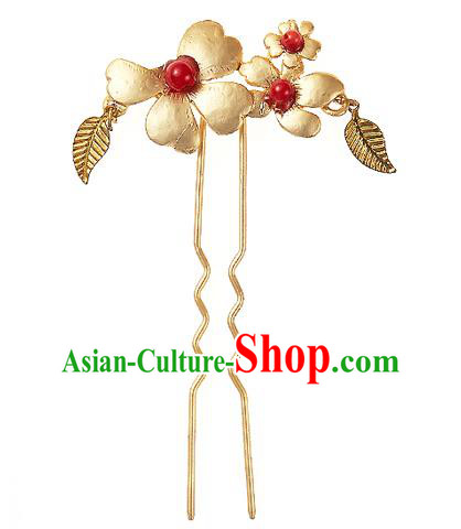 Korean National Wedding Hair Accessories Bride Golden Flower Hair Clip, Korean Hanbok Fashion Palace Hairpins for Women