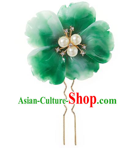 Korean National Wedding Hair Accessories Bride Green Flower Hair Clip, Korean Hanbok Fashion Palace Hairpins for Women