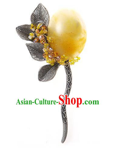 Korean National Wedding Hair Accessories Bride Yellow Hair Clip, Korean Hanbok Fashion Palace Hairpins for Women