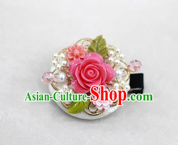 Korean National Hair Accessories Rosy Flower Hair Stick, Asian Korean Hanbok Fashion Headwear Headband for Kids