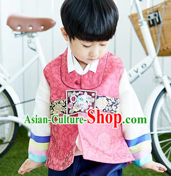 Asian Korean National Traditional Handmade Formal Occasions Boys Embroidery Pink Vest Hanbok Costume Complete Set for Kids