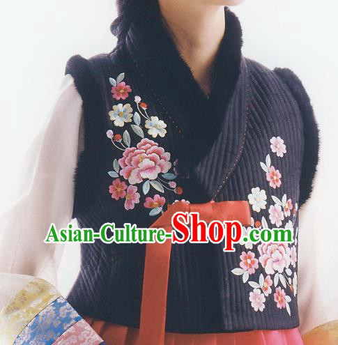 Asian Korean National Handmade Formal Occasions Wedding Bride Clothing Embroidered Black Waistcoat Hanbok Costume for Women