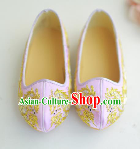 Traditional Korean National Wedding Shoes Pink Embroidered Shoes, Asian Korean Hanbok Flat Shoes for Kids