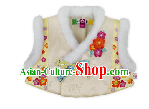 Asian Korean National Handmade Formal Occasions Wedding Girls Clothing Embroidered White Vest Hanbok Costume for Kids
