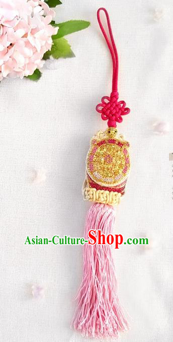 Asian Korean Hanbok Pink Tassel Chinese Knot Waist Decorations, Korean National Belts Accessories Wedding Bride Waist Pendant for Women