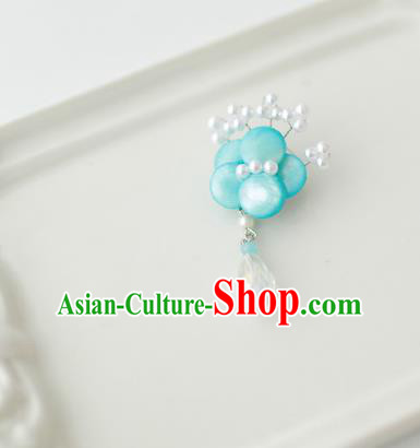 Korean National Accessories Girls Blue Begonia Flower Brooch, Asian Korean Hanbok Fashion Bride Breastpin for Kids
