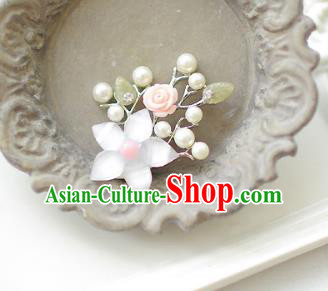 Korean National Accessories Girls Pink Bead Flower Brooch, Asian Korean Hanbok Fashion Bride Breastpin for Kids
