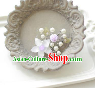 Korean National Accessories Girls Purple Bead Flower Brooch, Asian Korean Hanbok Fashion Bride Breastpin for Kids
