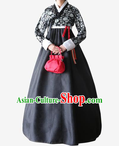 Top Grade Korean National Handmade Wedding Clothing Palace Bride Hanbok Costume Embroidered Black Blouse and Dress for Women