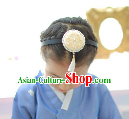 Korean National Hair Accessories Wedding Bride Embroidered Tassel Yellow Hair Clasp, Asian Korean Hanbok Headband Headwear for Kids