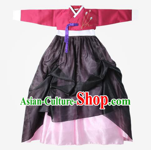 Top Grade Korean National Handmade Wedding Clothing Palace Bride Hanbok Costume Embroidered Red Blouse and Pink Dress for Women