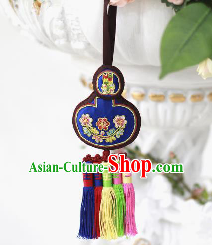 Asian Korean Hanbok Embroidered Blue Waist Decorations, Korean National Belts Accessories Wedding Bride Waist Pendant for Kids