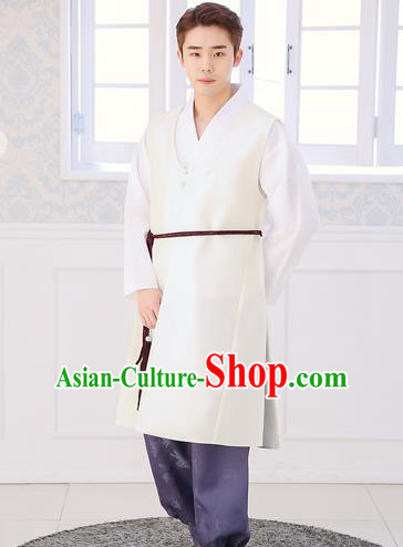 Asian Korean National Traditional Formal Occasions Wedding Bridegroom Embroidery White Vest Hanbok Costume Complete Set for Men