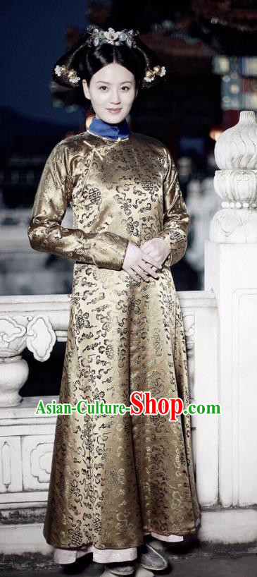 Traditional Chinese Qing Dynasty Senior Concubine Costume, Chinese Ancient Manchu Palace Lady Embroidered Clothing for Women