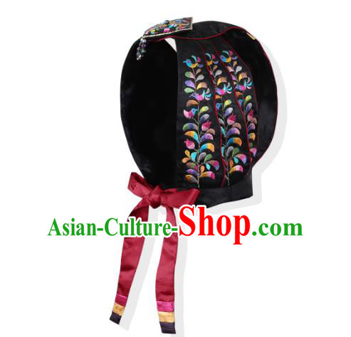 Korean National Bride Hair Accessories Embroidered Black Hats, Asian Korean Hanbok Palace Headwear for Kids