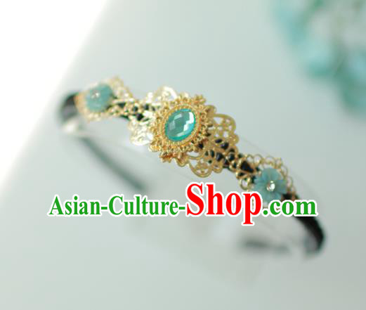 Korean National Bride Hair Accessories Green Crystal Hair Clasp, Asian Korean Hanbok Palace Headband Headwear for Kids