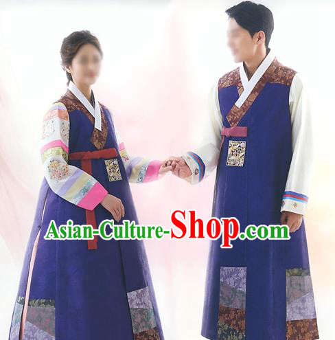Top Grade Korean National Handmade Wedding Palace Bride and Bridegroom Hanbok Embroidered Costume Complete Set
