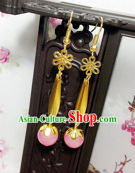 Traditional Handmade Chinese Ancient Classical Accessories Bride Wedding Xiuhe Suit Pink Bead Tassel Earrings for Women