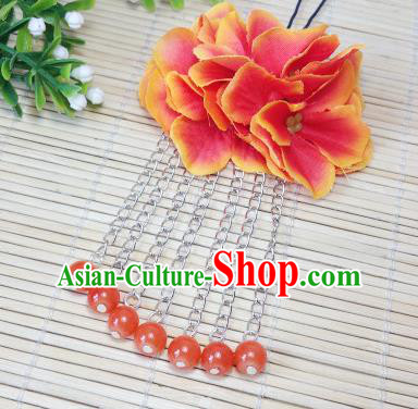 Traditional Chinese Ancient Classical Hair Accessories Orange Flowers Beads Tassel Step Shake Bride Hairpins for Women