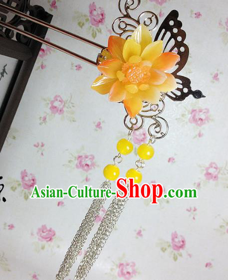 Traditional Chinese Ancient Classical Hair Accessories Hanfu Yellow Flower Hair Clip Tassel Step Shake Bride Hairpins for Women