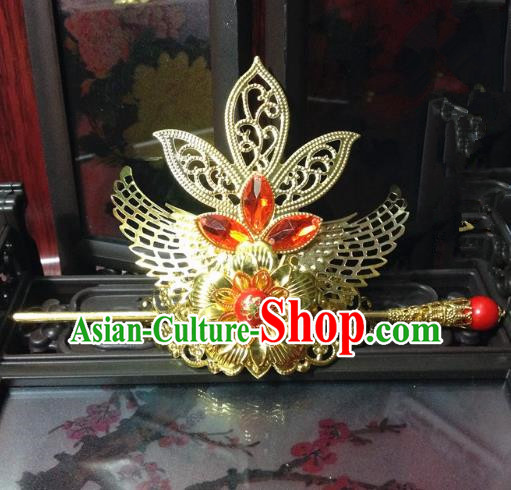 Traditional Handmade Chinese Classical Hair Accessories, Ancient Royal Highness Tuinga Golden Hairdo Crown for Men