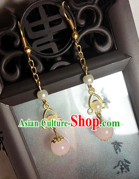 Traditional Handmade Chinese Ancient Classical Accessories Bride Hanfu Pearl Tassel Earrings for Women