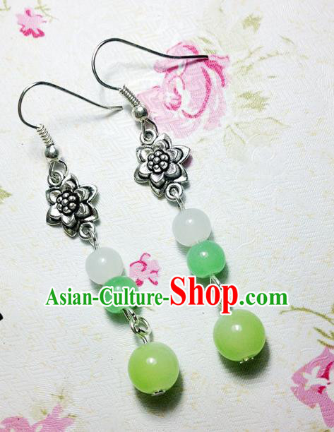 Traditional Handmade Chinese Ancient Classical Accessories Bride Hanfu Green Beads Tassel Earrings for Women
