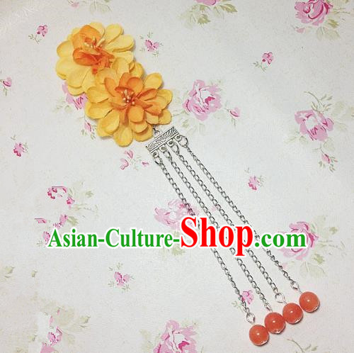 Traditional Chinese Ancient Classical Hair Accessories Hanfu Orange Flowers Tassel Step Shake Bride Hairpins for Women
