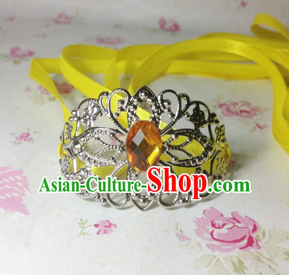 Traditional Handmade Chinese Classical Hair Accessories, Ancient Royal Highness Yellow Crystal Ribbon Headband Tuinga Hairdo Crown for Men
